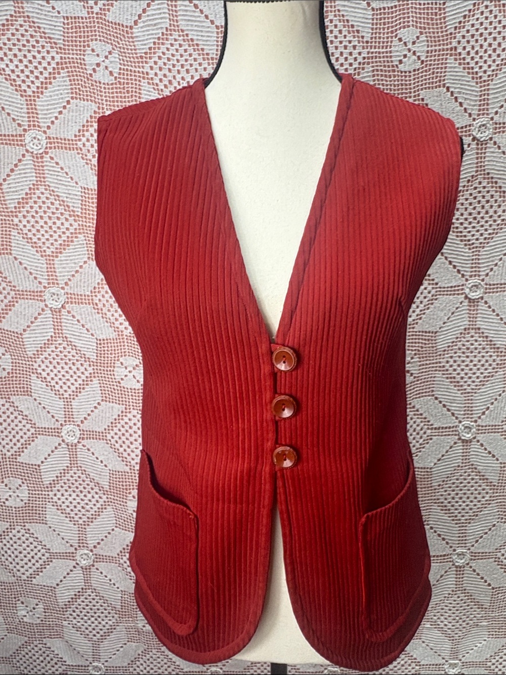 Vintage 70s Rust Red Corduroy Vest
